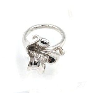 Sterling Silver 925 Pave Diamonds Flower Lily Ring Statement Unique Size 6.5